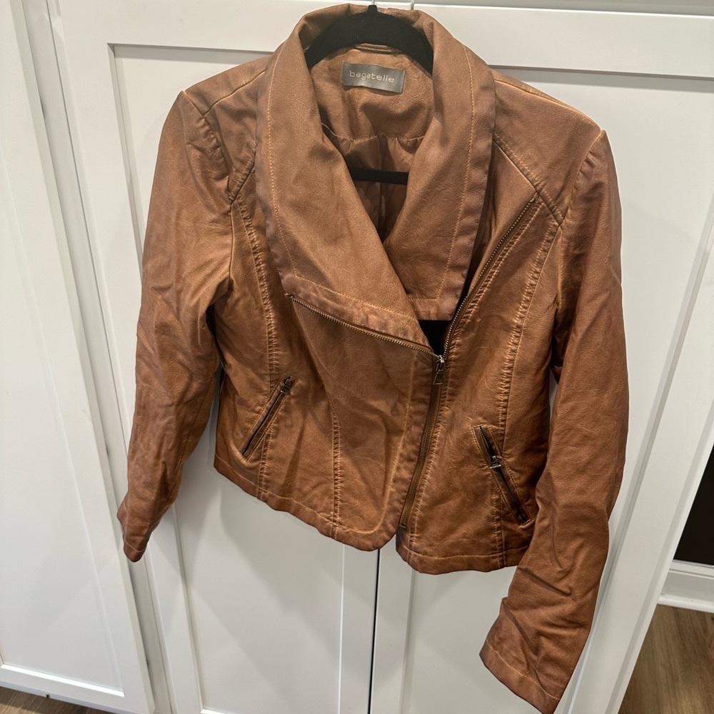Faux leather jacket.